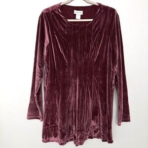 Soft Surroundings Size-L  Women's Bella Rosa Velvet Tunic Top Dusty Rose